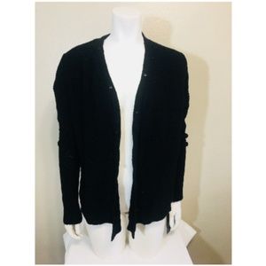 BCX Black Cardigan Large Sweater Waffle Knit